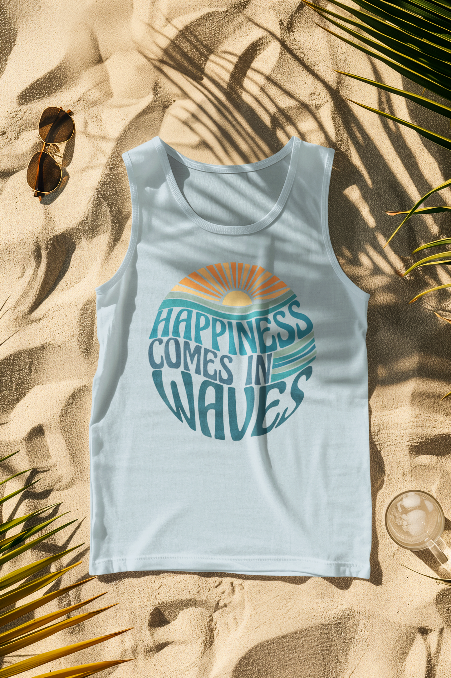 Happiness Comes in Waves Sun Vibe Comfort Colors Tank Top