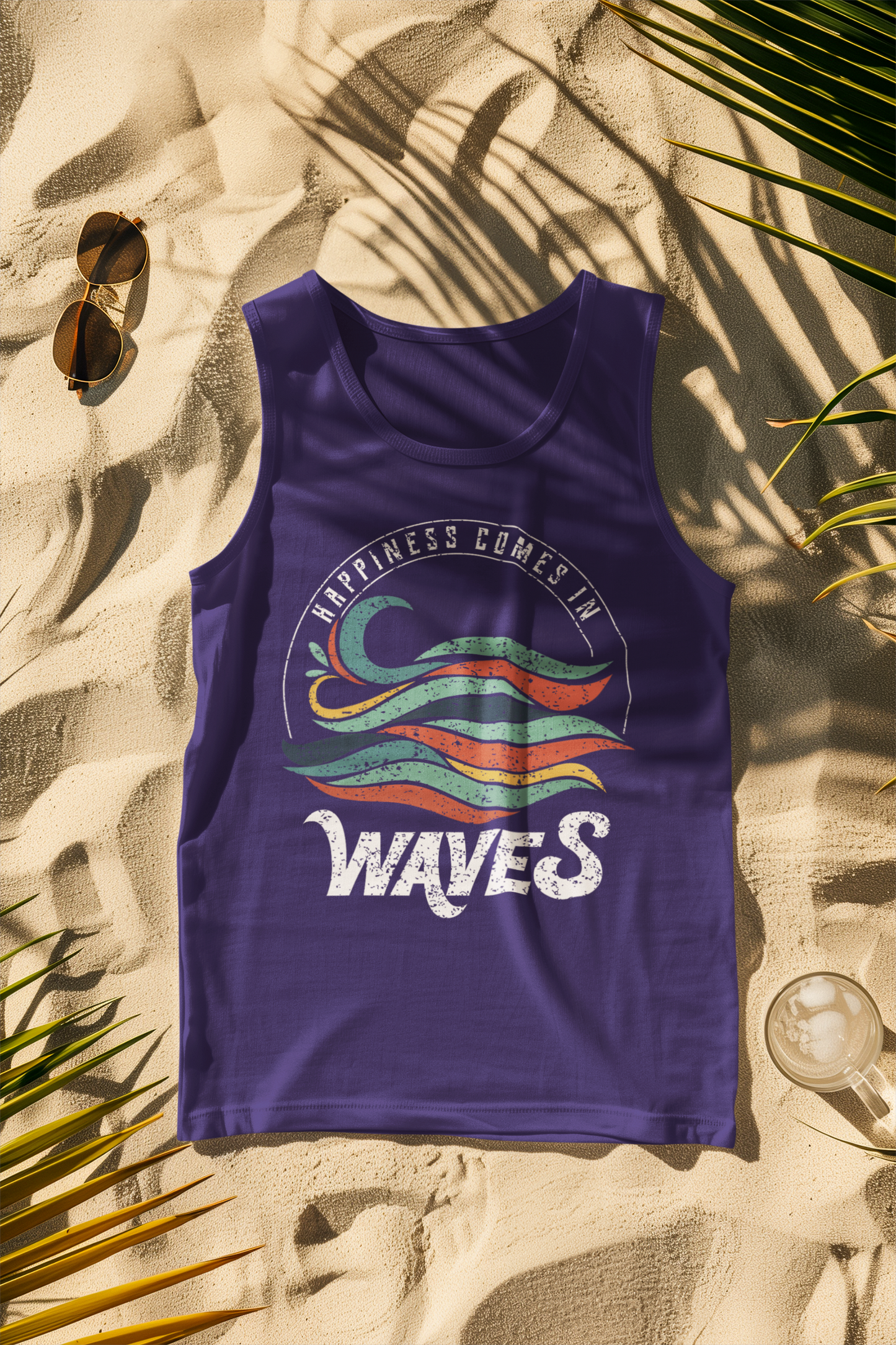 Happiness Comes in Waves Retro Comfort Colors Tank Top