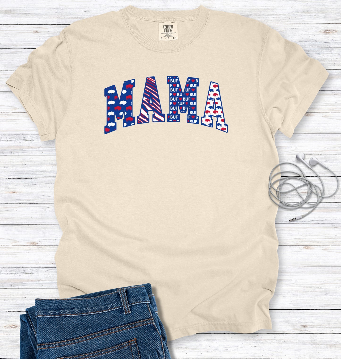 Buffalo MAMA Faux Patchwork Block Letters T-Shirt