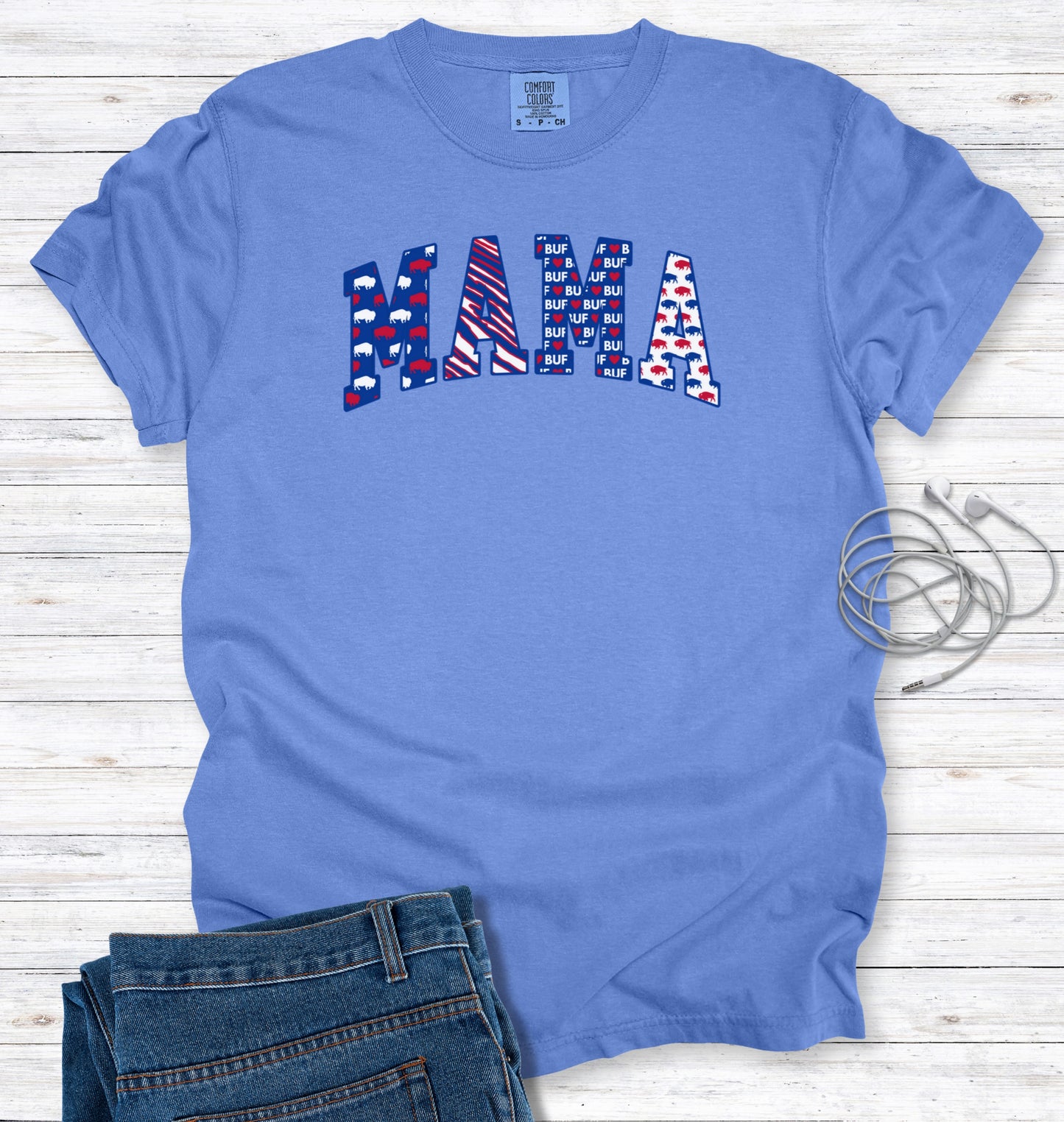 Buffalo MAMA Faux Patchwork Block Letters T-Shirt