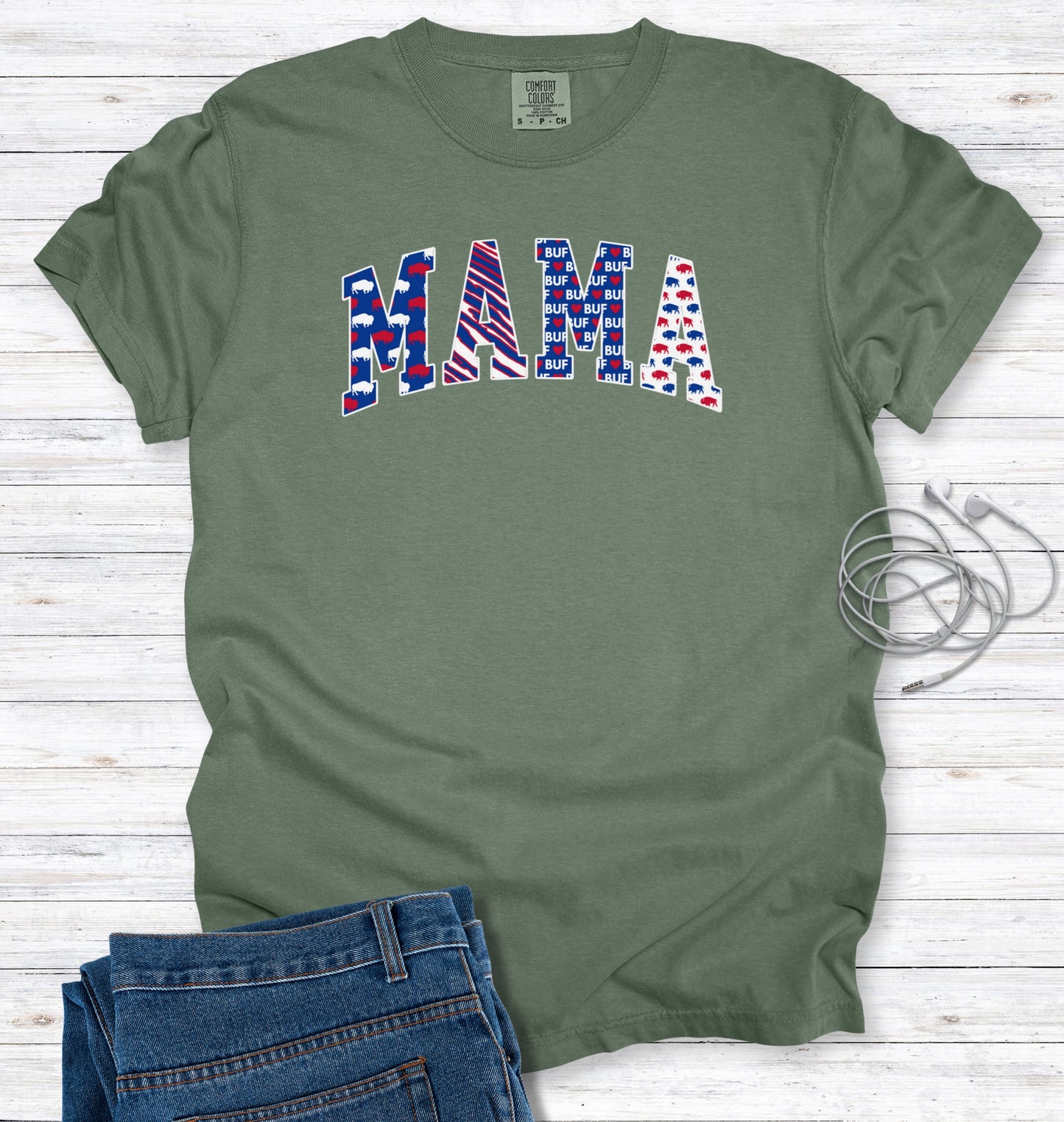 Buffalo MAMA Faux Patchwork Block Letters T-Shirt