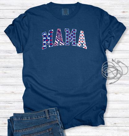 Buffalo MAMA Faux Patchwork Block Letters T-Shirt