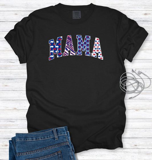 Buffalo MAMA Faux Patchwork Block Letters T-Shirt