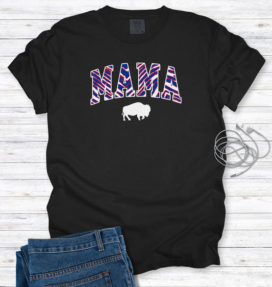Buffalo MAMA Striped Print Block Letter T-Shirt