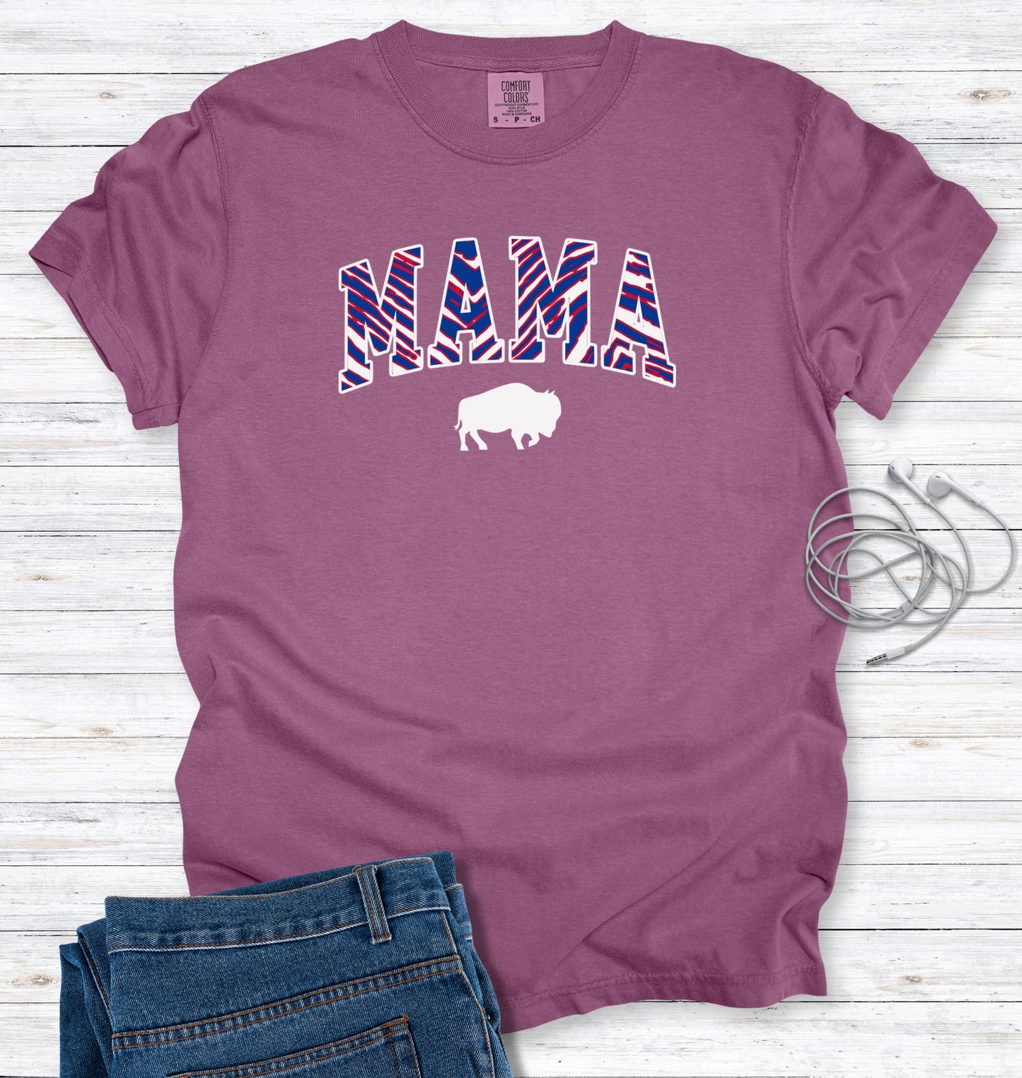 Buffalo MAMA Striped Print Block Letter T-Shirt