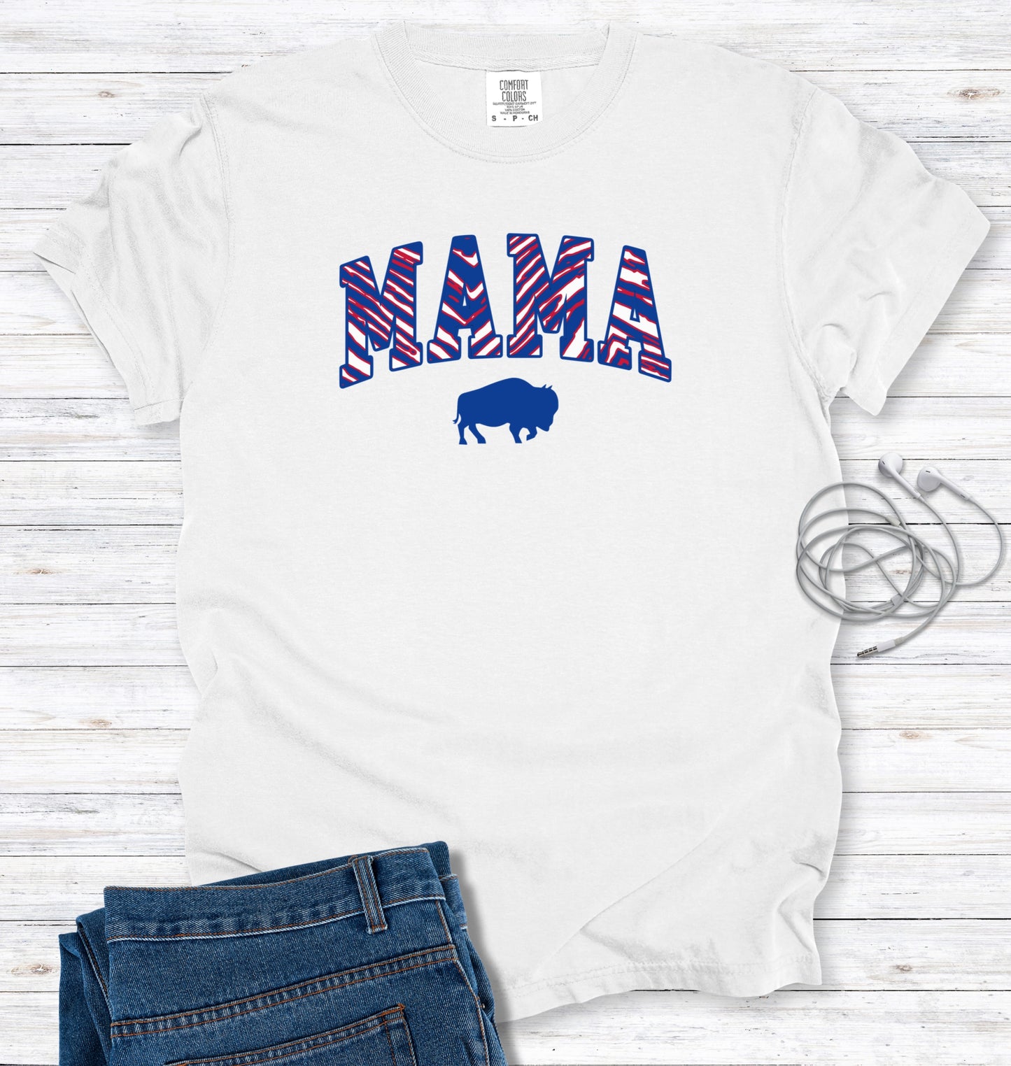 Buffalo MAMA Striped Print Block Letter T-Shirt