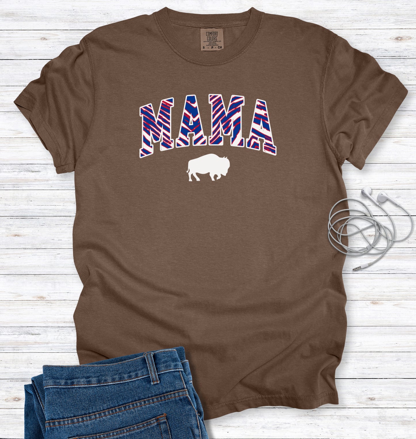 Buffalo MAMA Striped Print Block Letter T-Shirt