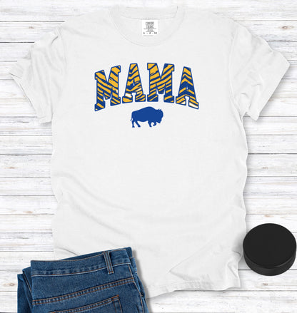 Buffalo Hockey MAMA Blue and Gold Stripes T-Shirt