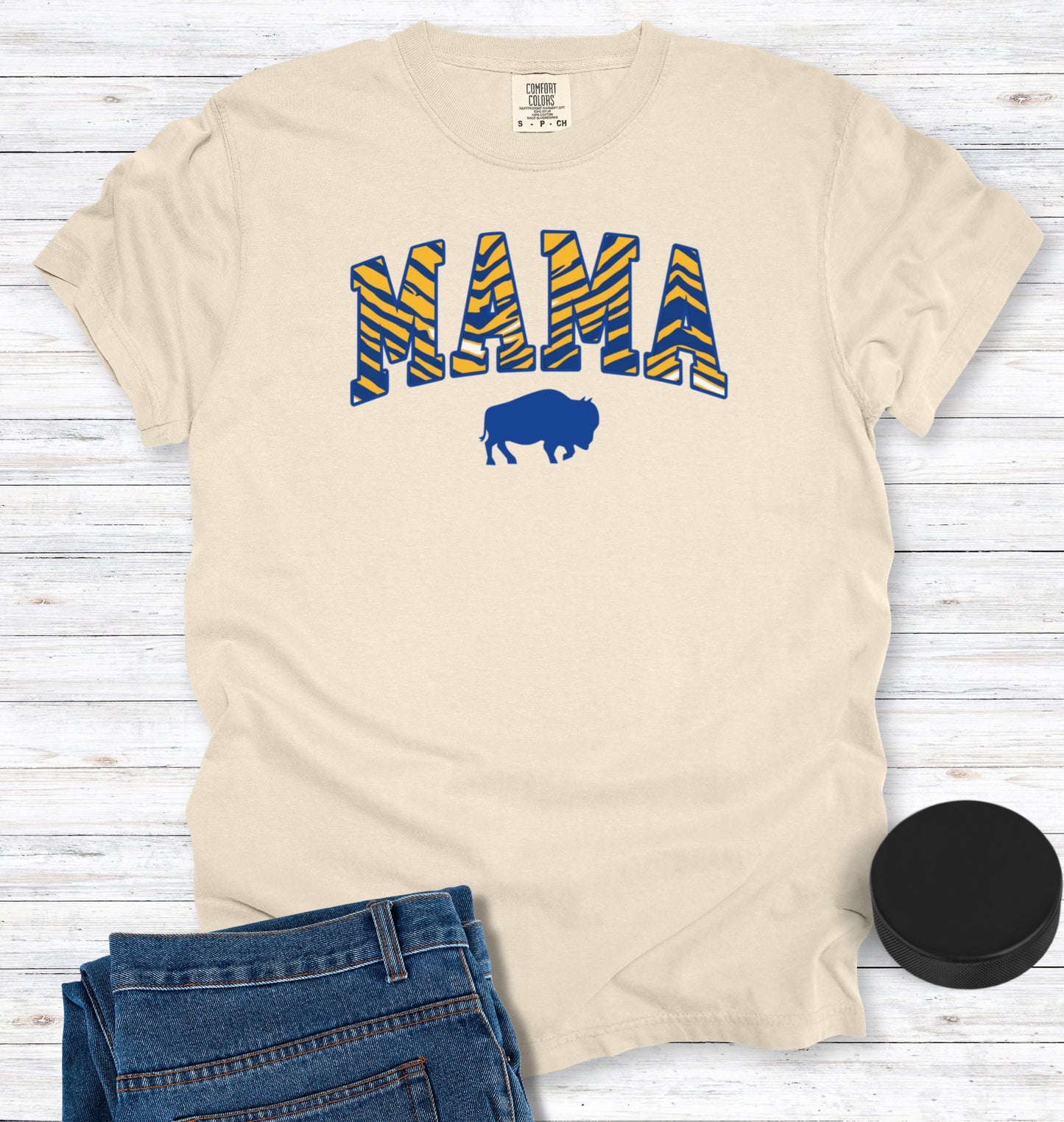 Buffalo Hockey MAMA Blue and Gold Stripes T-Shirt