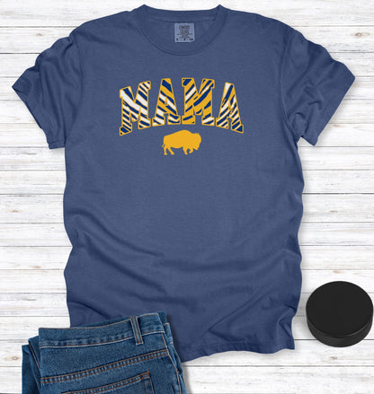Buffalo Hockey MAMA Blue and Gold Stripes T-Shirt
