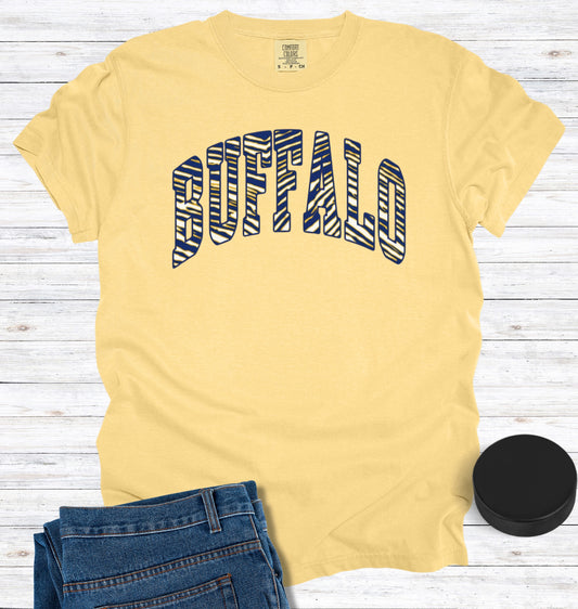 Buffalo Hockey Blue, Gold, and White Stripes T-Shirt