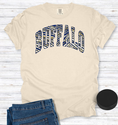 Buffalo Hockey Blue, Gold, and White Stripes T-Shirt