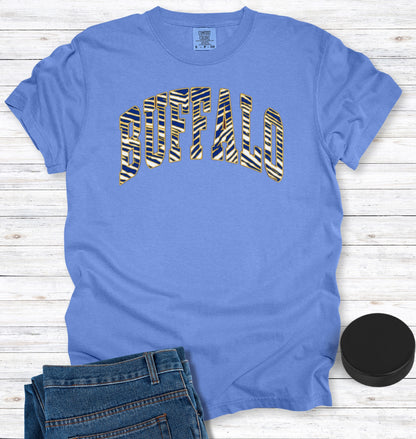 Buffalo Hockey Blue, Gold, and White Stripes T-Shirt