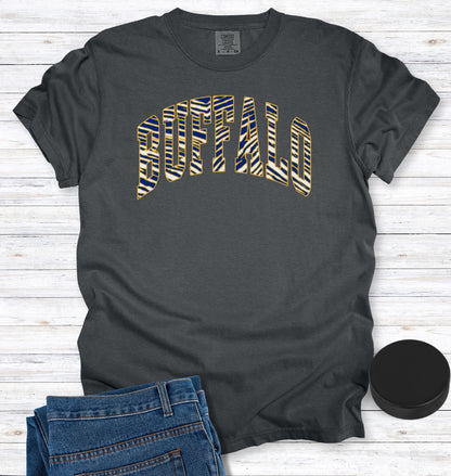 Buffalo Hockey Blue, Gold, and White Stripes T-Shirt