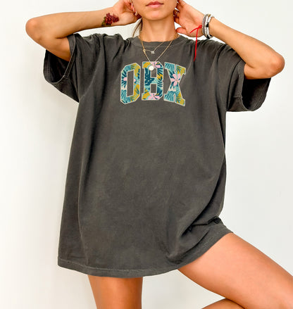 OBX Floral Block Letters T-shirt