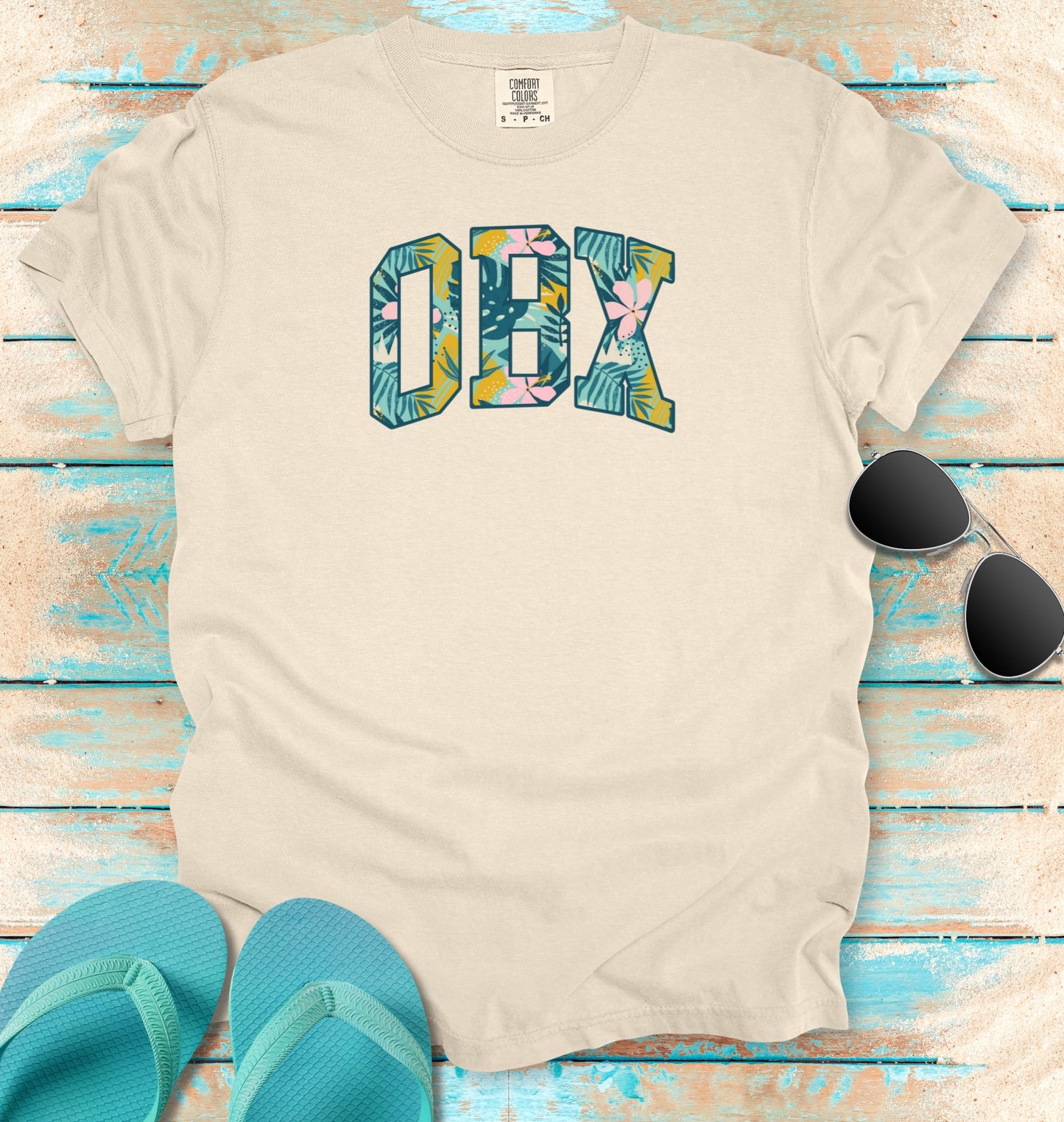 OBX Floral Block Letters T-shirt