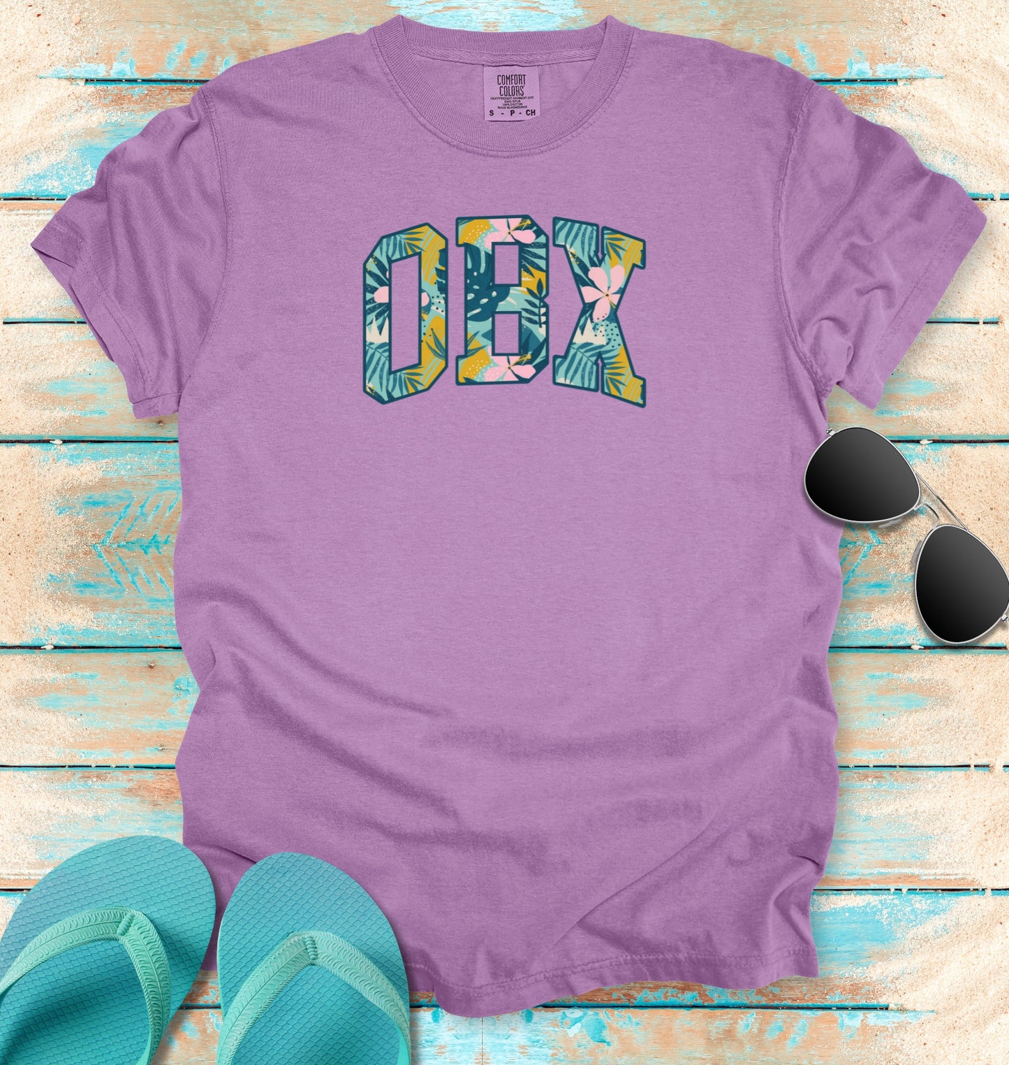 OBX Floral Block Letters T-shirt
