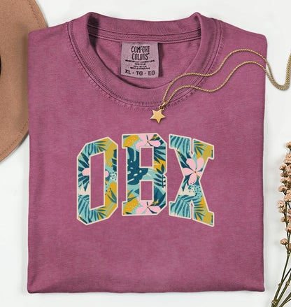 OBX Floral Block Letters T-shirt