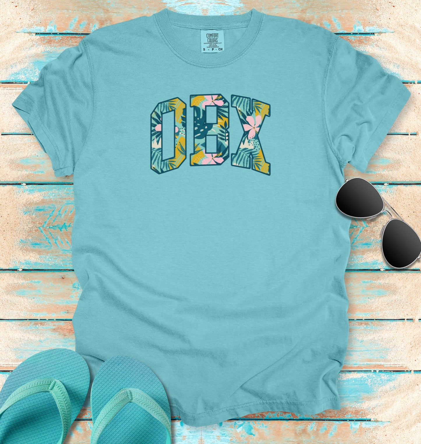 OBX Floral Block Letters T-shirt