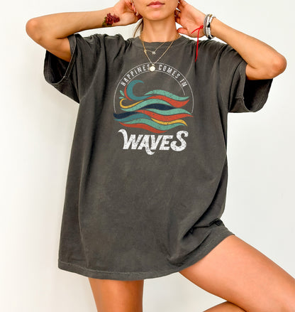 Happiness Comes in Waves Primary T-Shirt