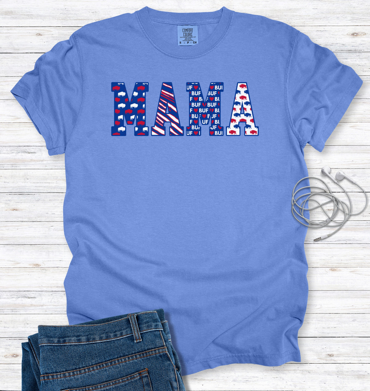 Buffalo MAMA Faux Patchwork Block Letters