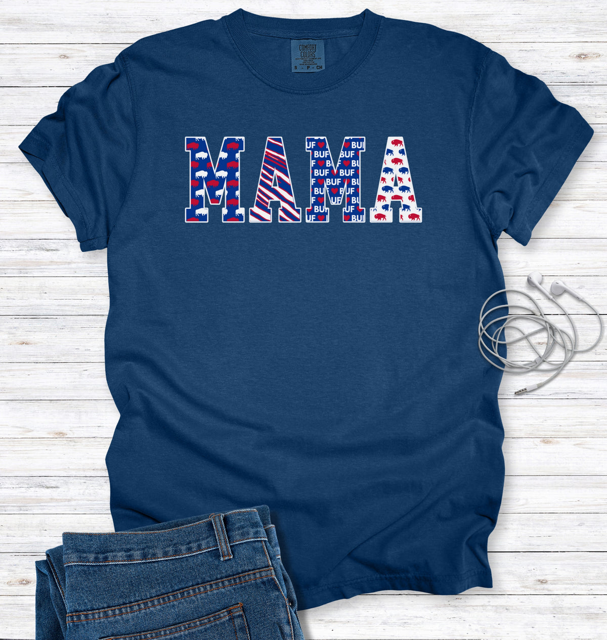 Buffalo MAMA Faux Patchwork Block Letters